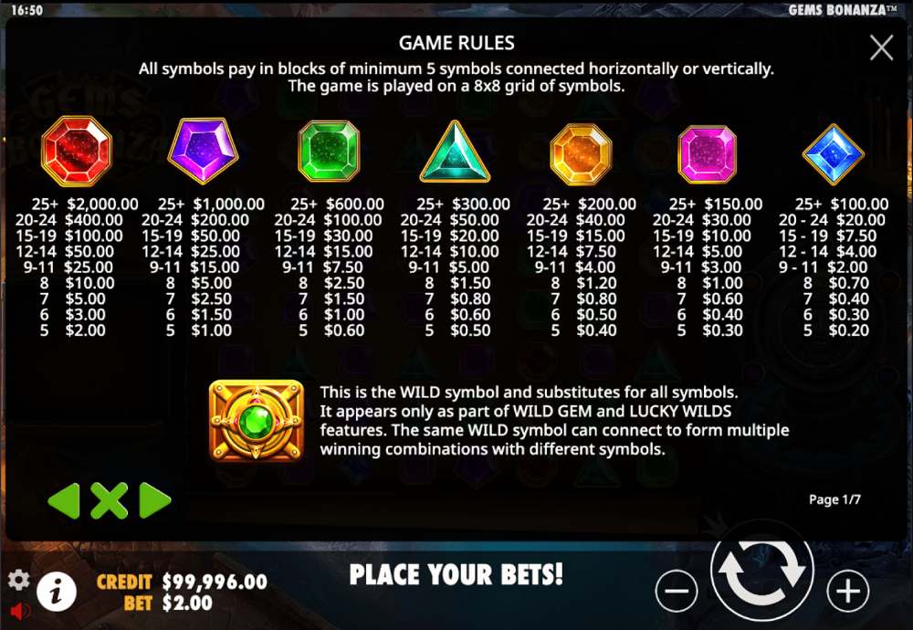 Gems Bonanza symbols