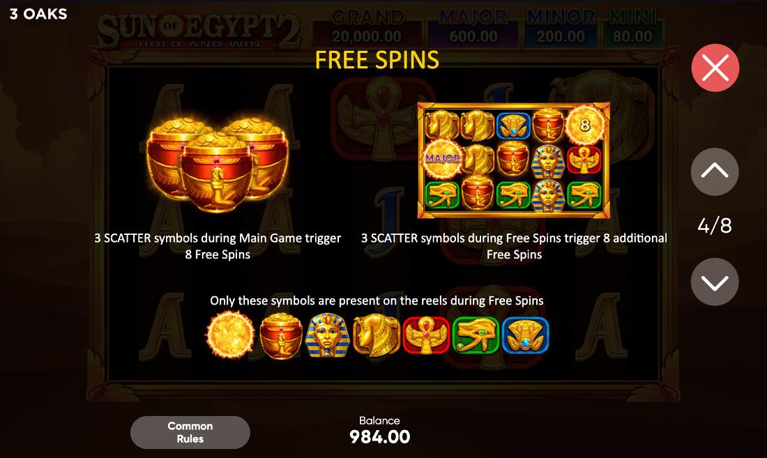 Free Spins Sun of Egypt 2