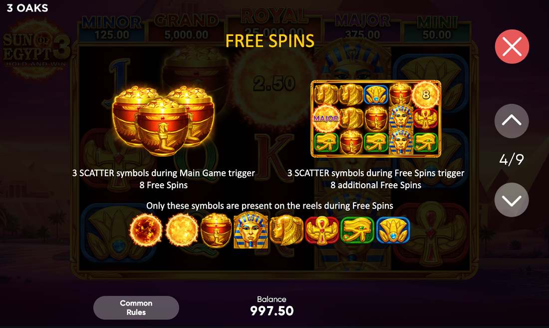 Free Spins Sun of Egypt 3