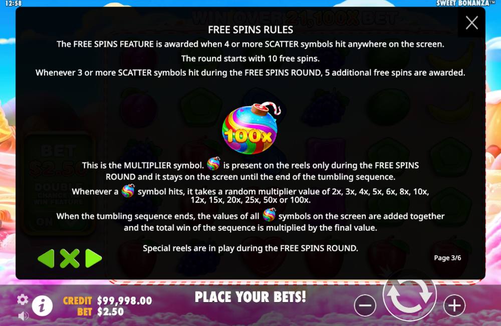 Sweet Bonanza freespins rules